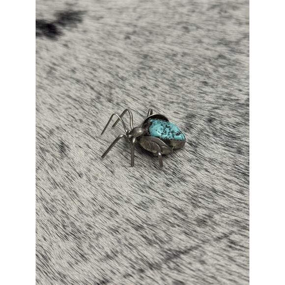 Native American Sterling Silver Turquoise Nugget Beetle Spider Bug Pin Brooch - Picture 13 of 13